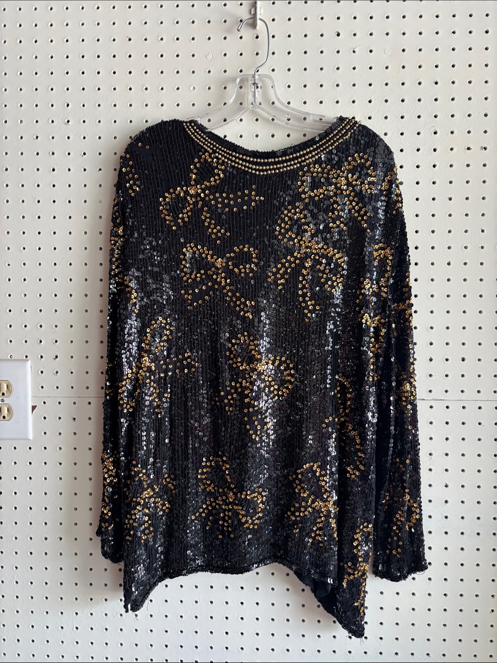 Vintage Black Sequin Blouse with Gold Stud Detailing - Picture 10 of 15